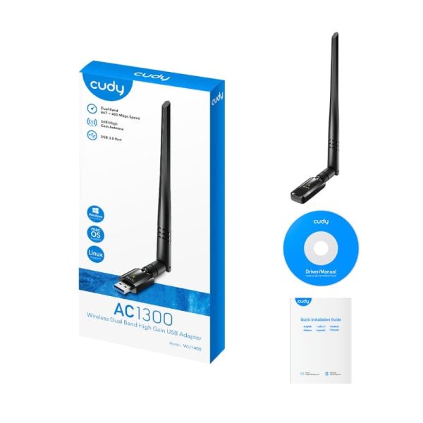 Cudy 1300Mbps High Gain WiFi USB3.0 Adapter with High Gain Antenna - Image 2